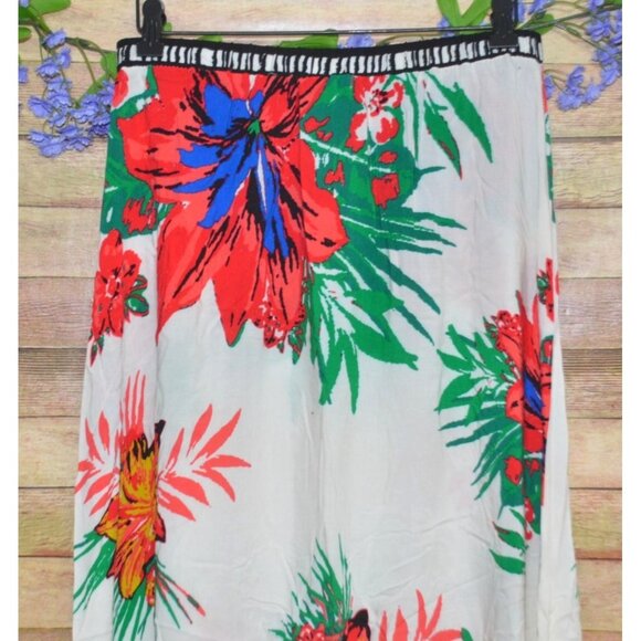 Flying Tomato Floral Pull On A-Line Maxi Skirt Size M Tie Hawaiian Print Casual - Picture 7 of 9